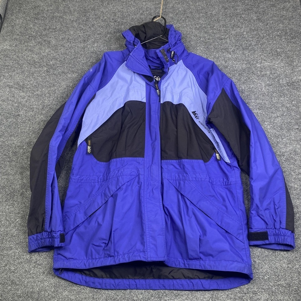 Vintage REI Elements Jacket Mens Large Purple Black Hooded Nylon Colorblock 90s